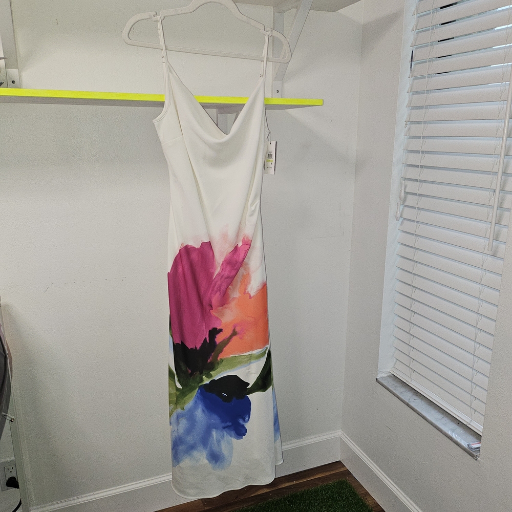 DKNY Watercolor floral Cowl Neck Dress